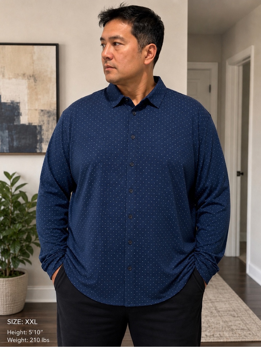 Cactus Man by Ricky Singh Men's Navy Long-Sleeve Polo Shirt with Micro Dot Print
